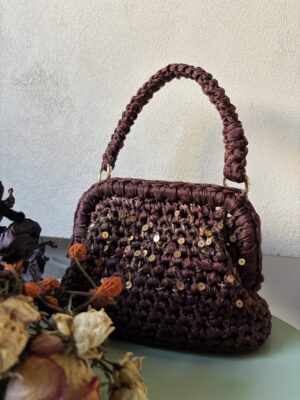 CLUTCH IN TULLE MARRONE PAILLETTES
